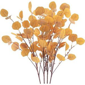 4 Pcs Artificial Eucalyptus Leaves Stems 33.8‘’ Eucalyptus Branches Orange